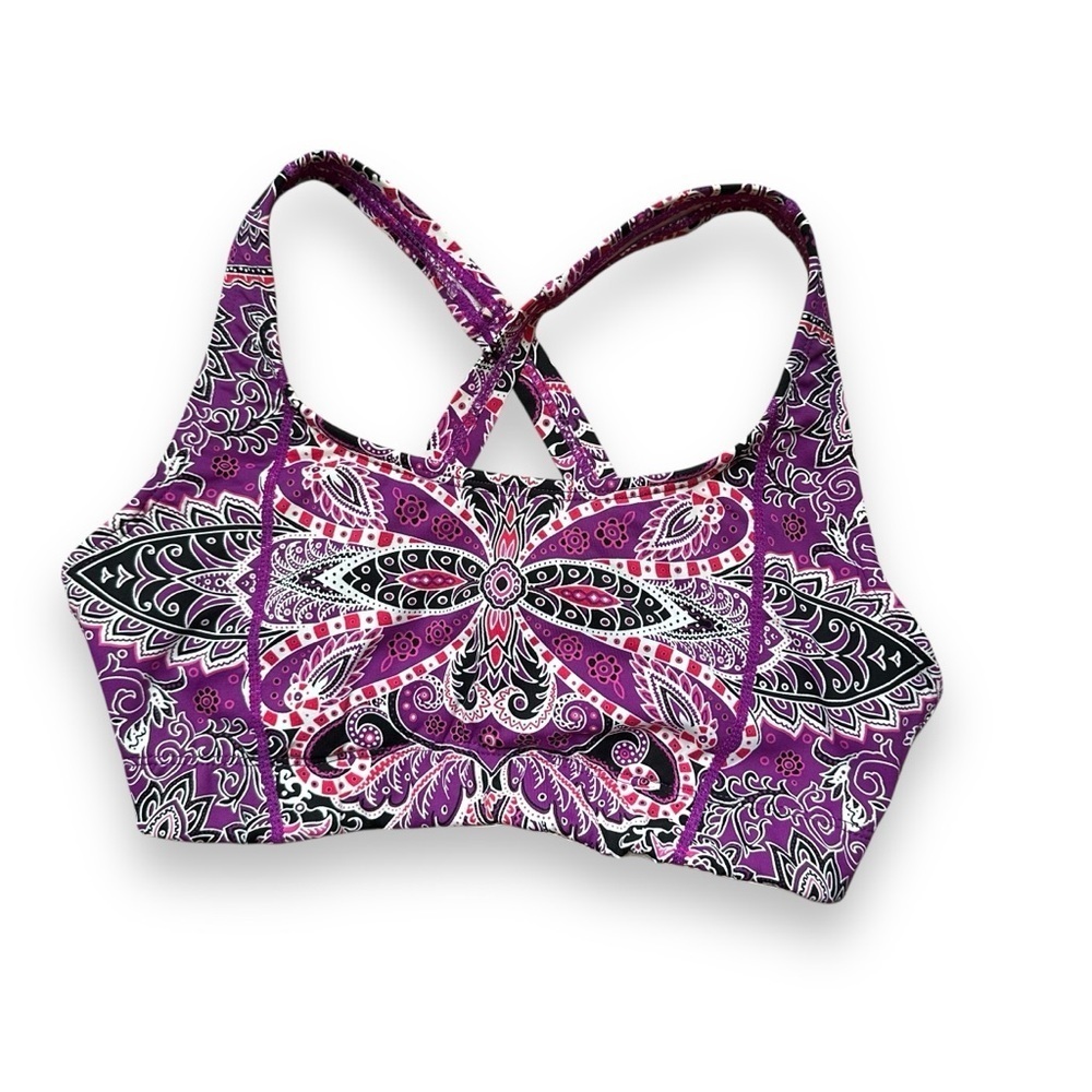 Athleta Women's Purple Paisley Cross Strap Underwire Bathing Suit Top Sz XXS